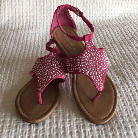 Pink and silver studded suede like flats sandals - Picture 3 of 5